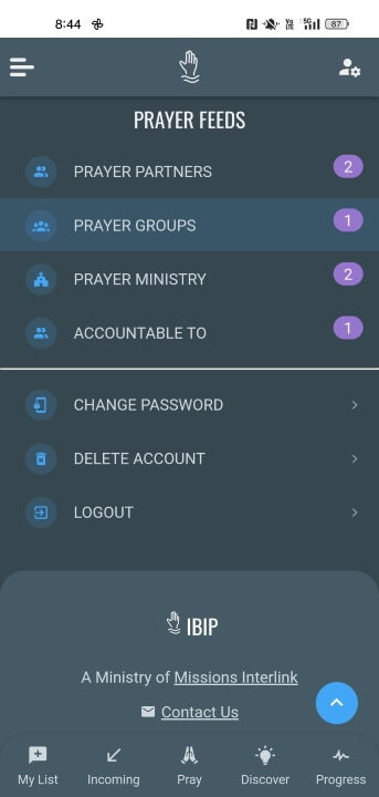 Prayer Group Account Menu